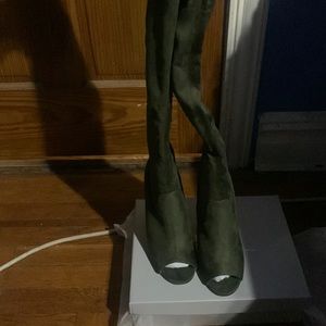 Lori Thigh High Peep Toe Boot (Olive) - Size 9